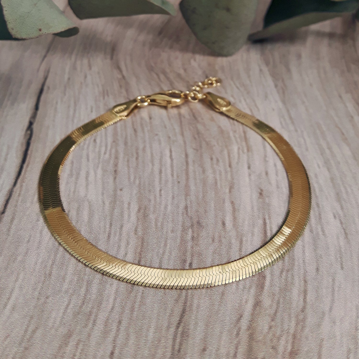 Gold Snake Chain Wide Bracelet 17–19.5cm