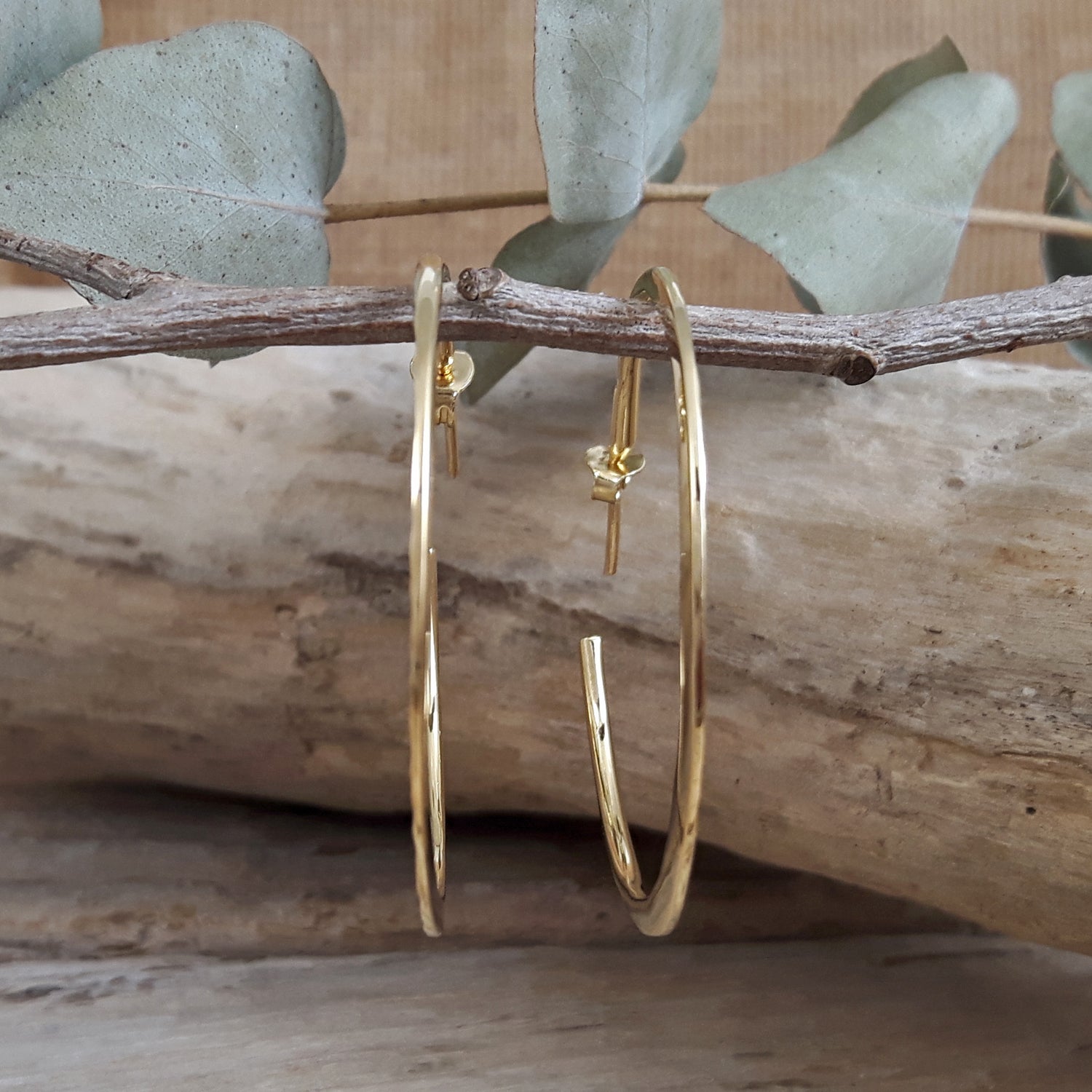 Toro 4cm Hammered Gold Hoop Earrings