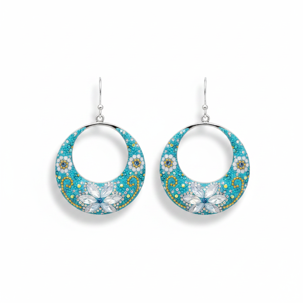Turquoise Daisy Boho Hoop Earrings