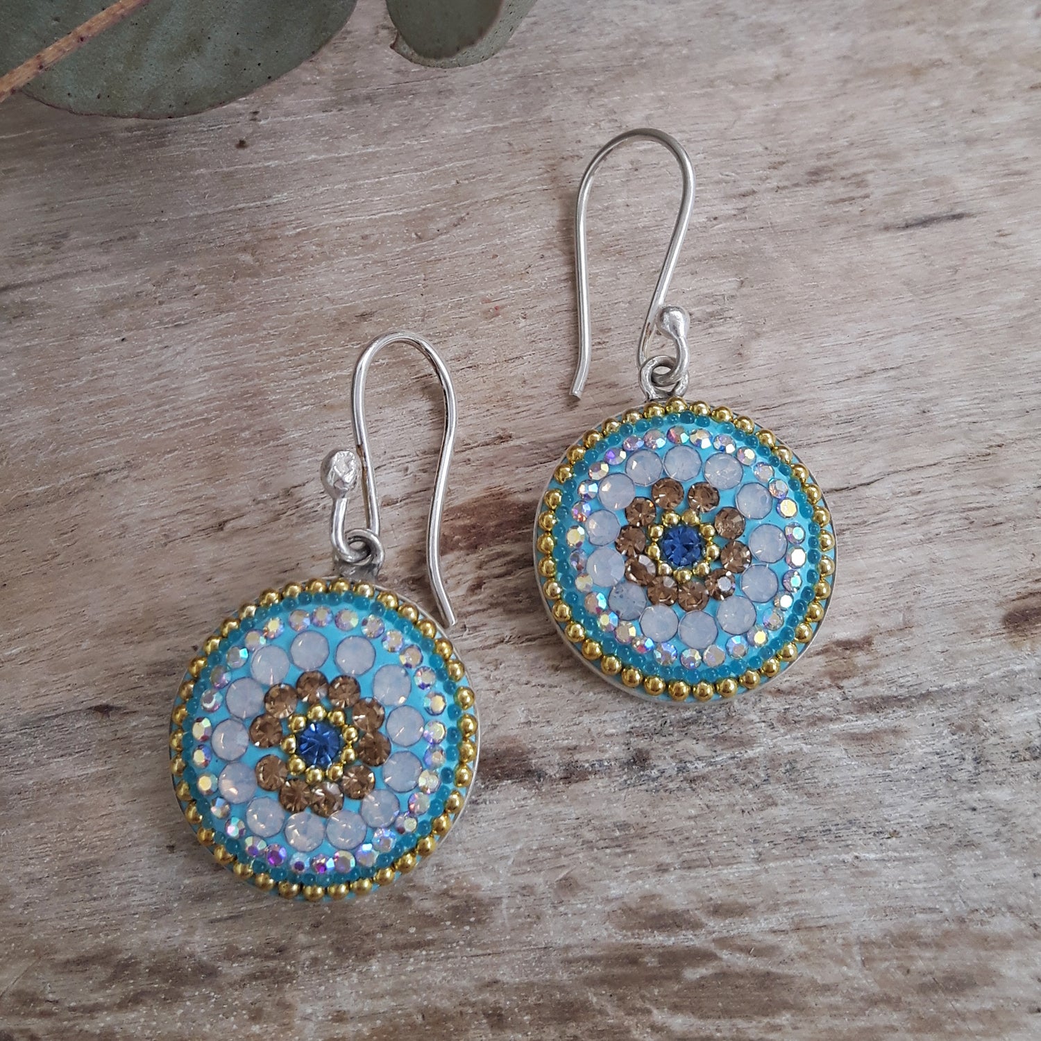 modern floral coin earrings sterling silver turquoise