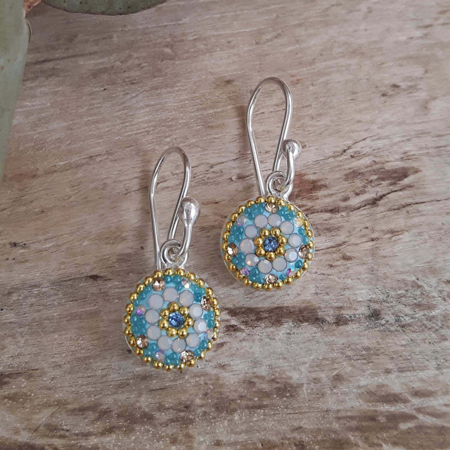 turquoise floral drop earrings sterling silver jewellery UK