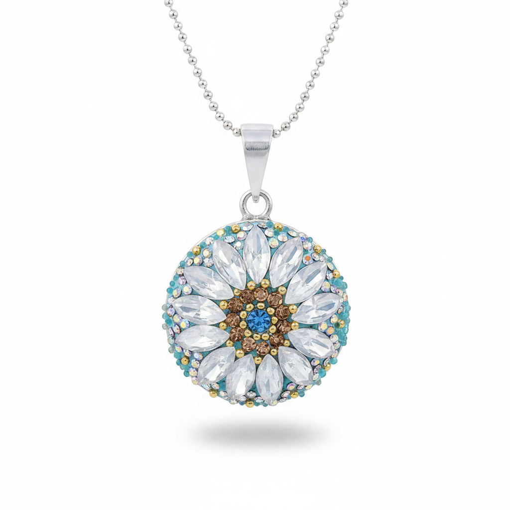 Turquoise Daisy Flower Disc Pendant
