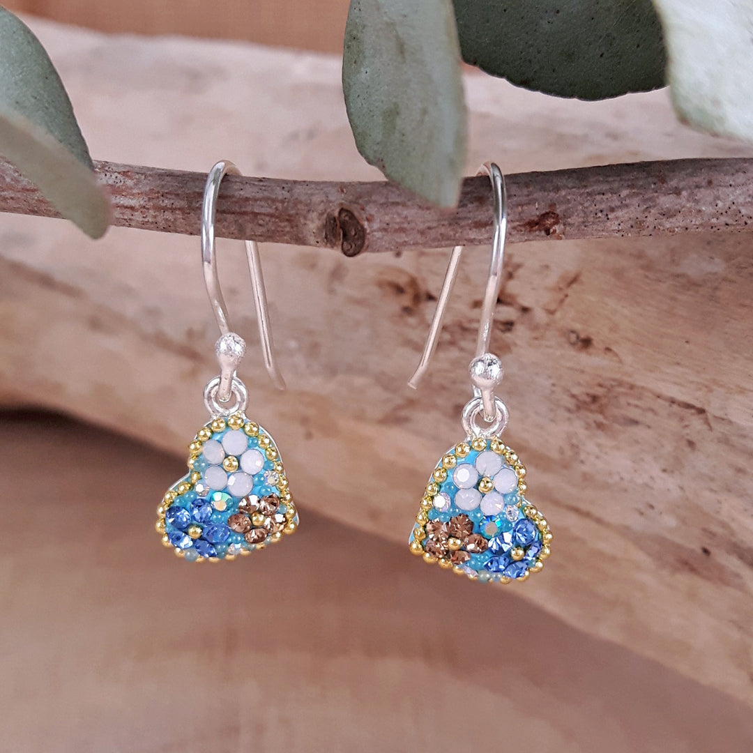 sterling silver heart drop earrings turquoise floral design