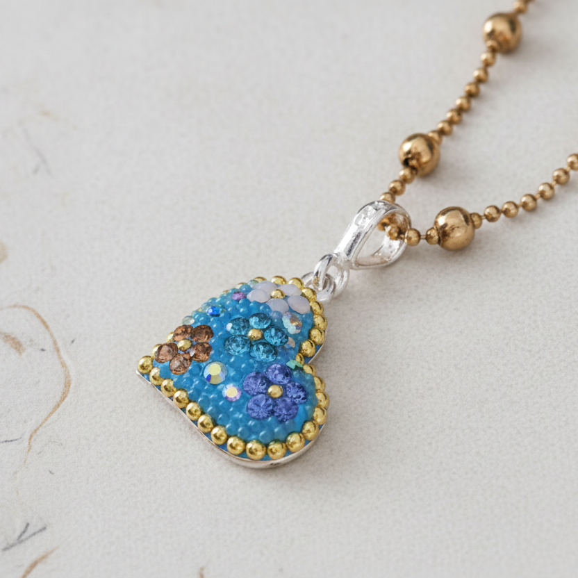 handmade turquoise daisy heart mini pendant sterling silver