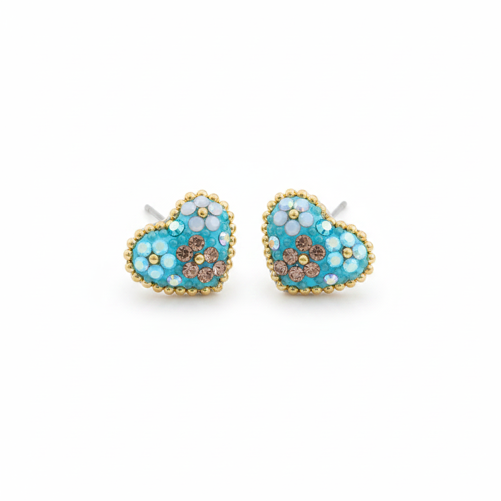 Turquoise Daisy Heart Stud Earrings