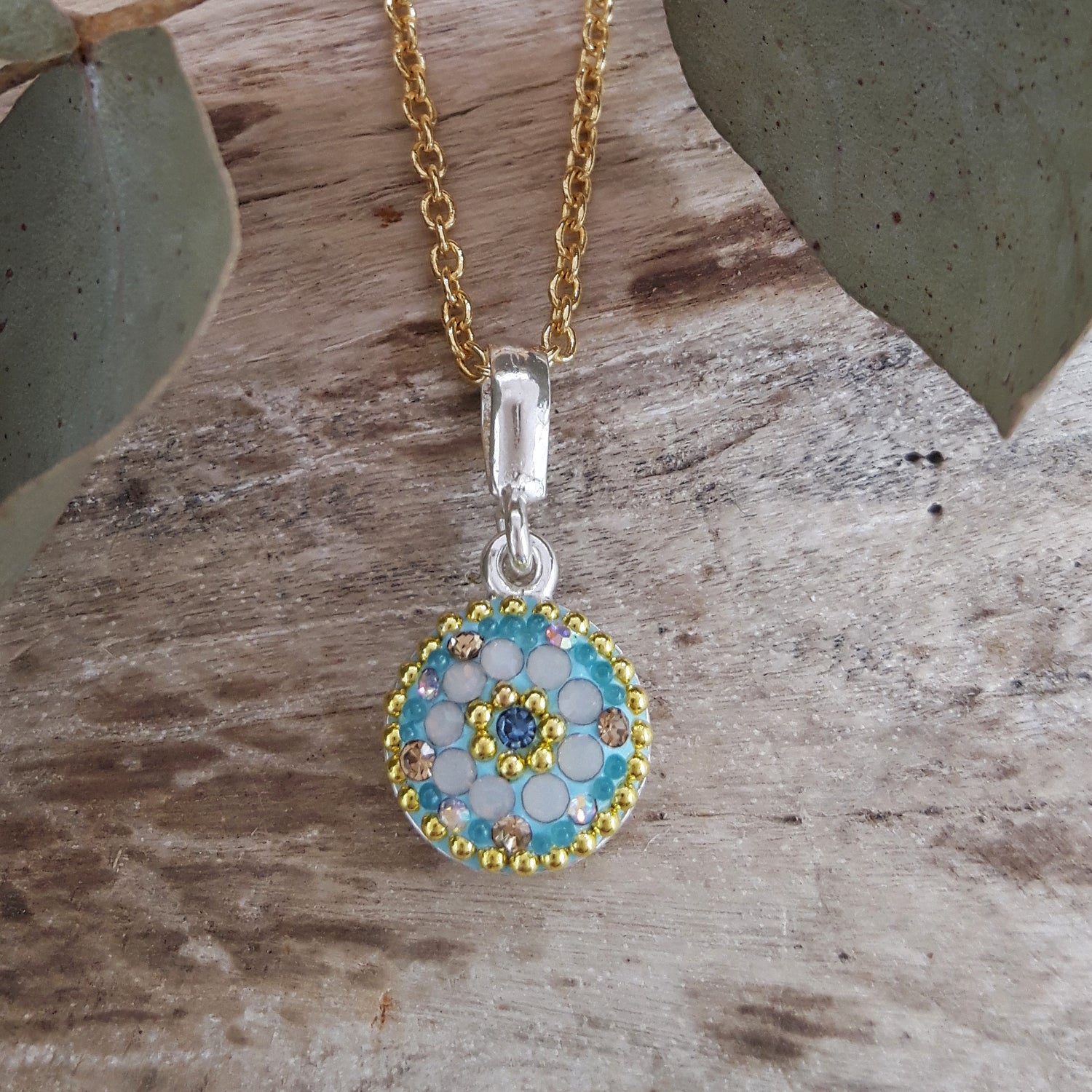 turquoise daisy mini pendant sterling silver handmade floral jewellery