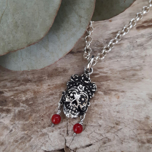 Catrina Skull Silver & Red Pendant