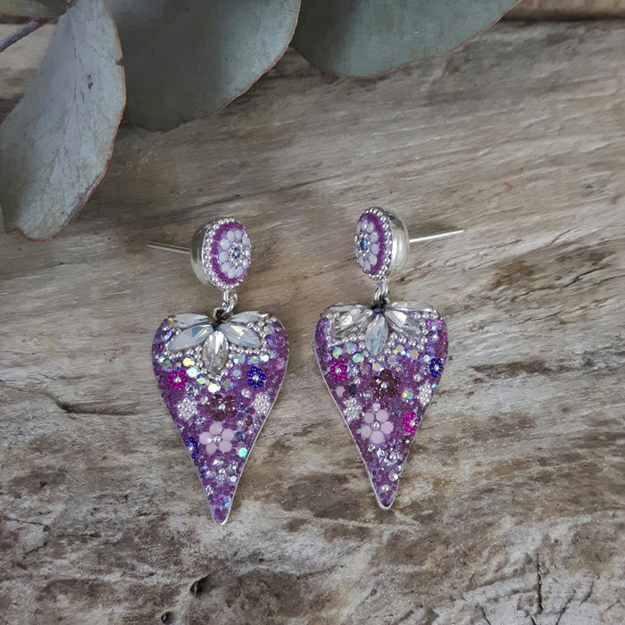 Allegra Lilac Dream Heart Double Drop Earrings
