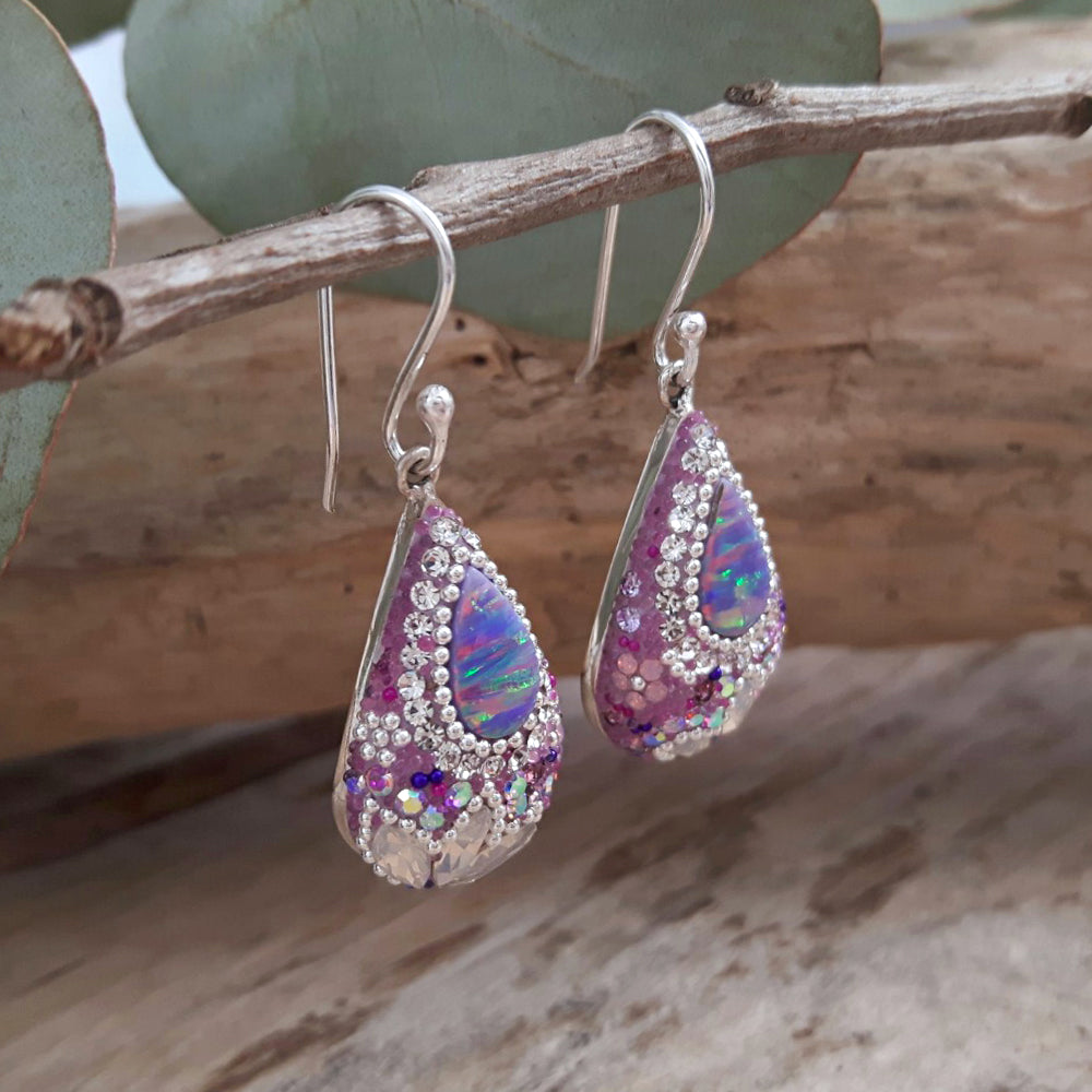 lilac dream drop earrings sterling silver cultured opal