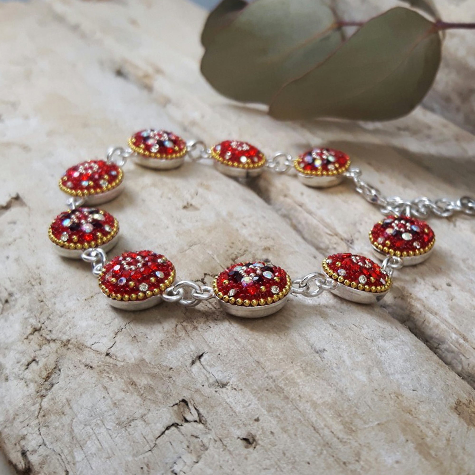 Allegra Round Red Daisy Bracelet
