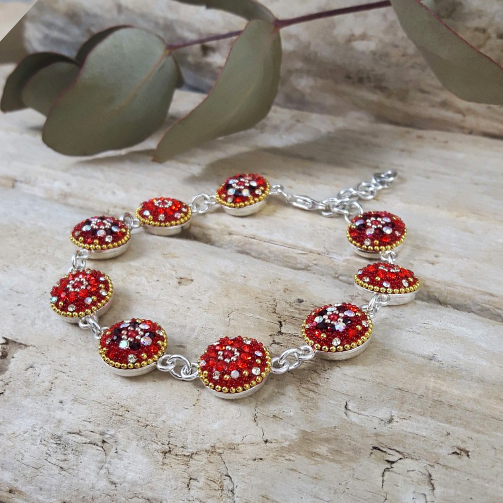 Allegra Round Red Daisy Bracelet