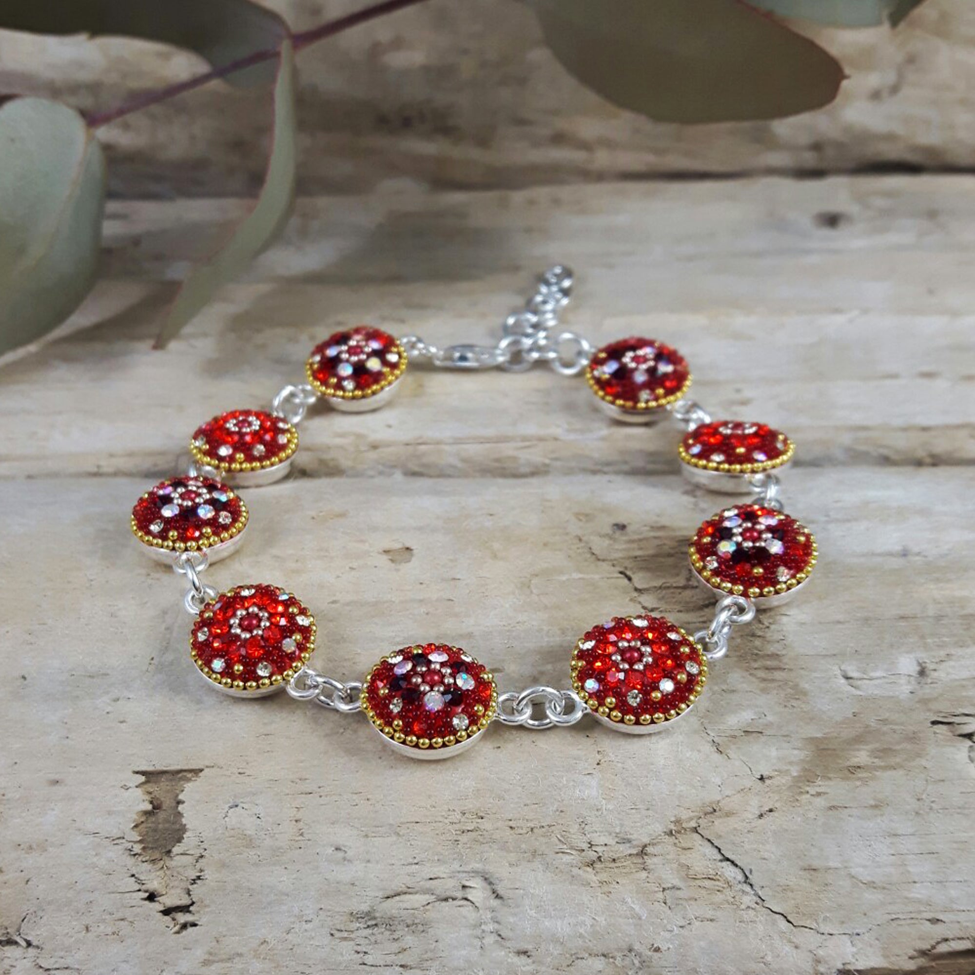 Allegra Round Red Daisy Bracelet