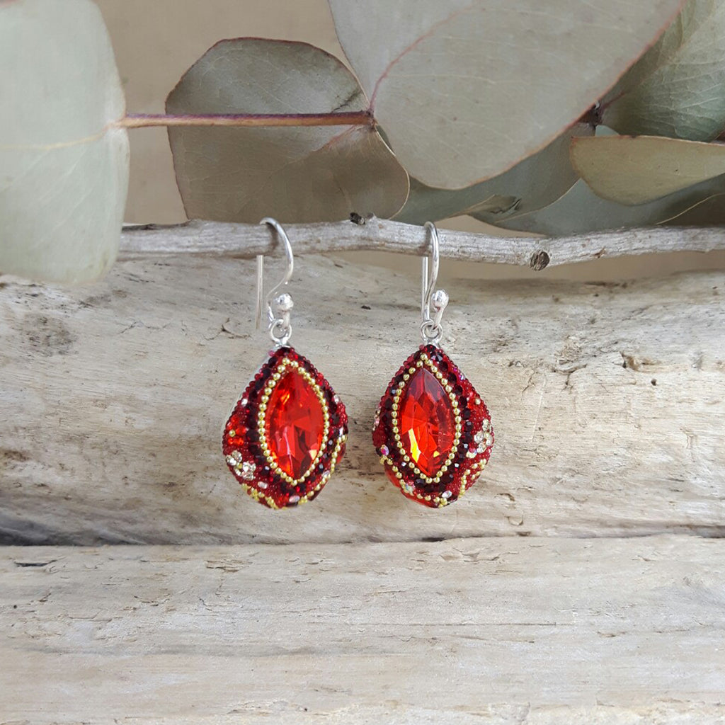 Red drop earrings deals