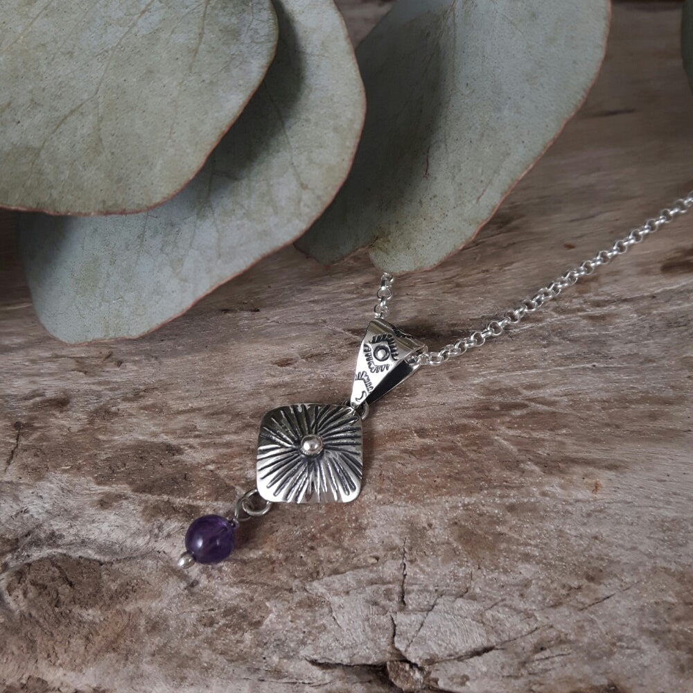Bloom Rombo Silver & Amethyst Pendant