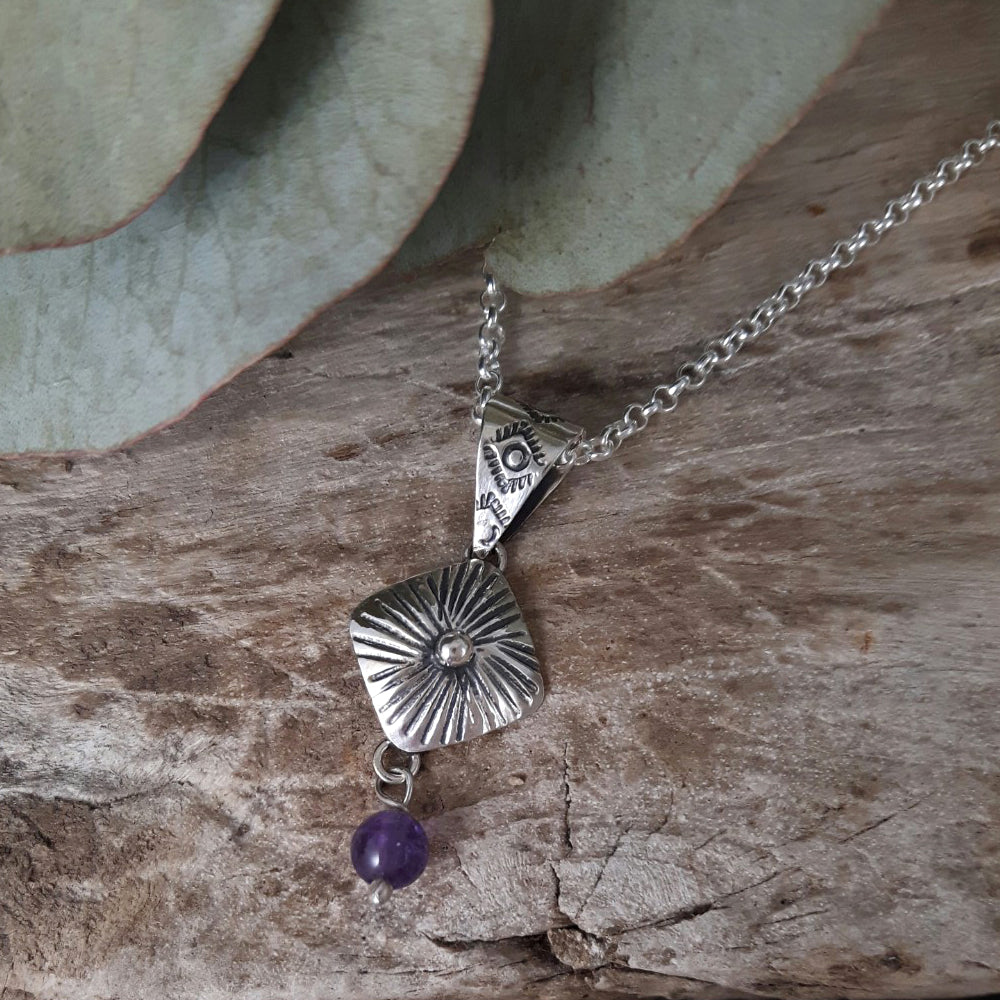Bloom Rombo Silver & Amethyst Pendant
