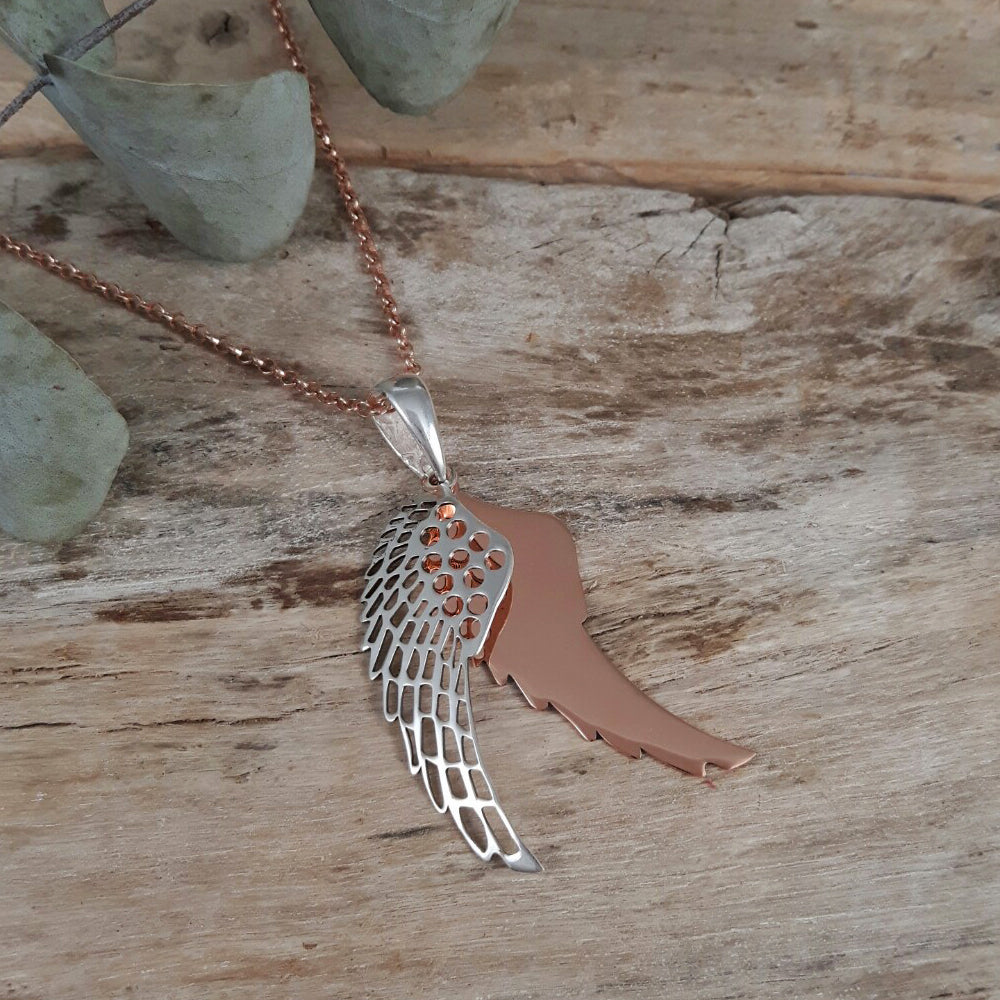 Celtic Angel Wing Silver & Copper Pendant