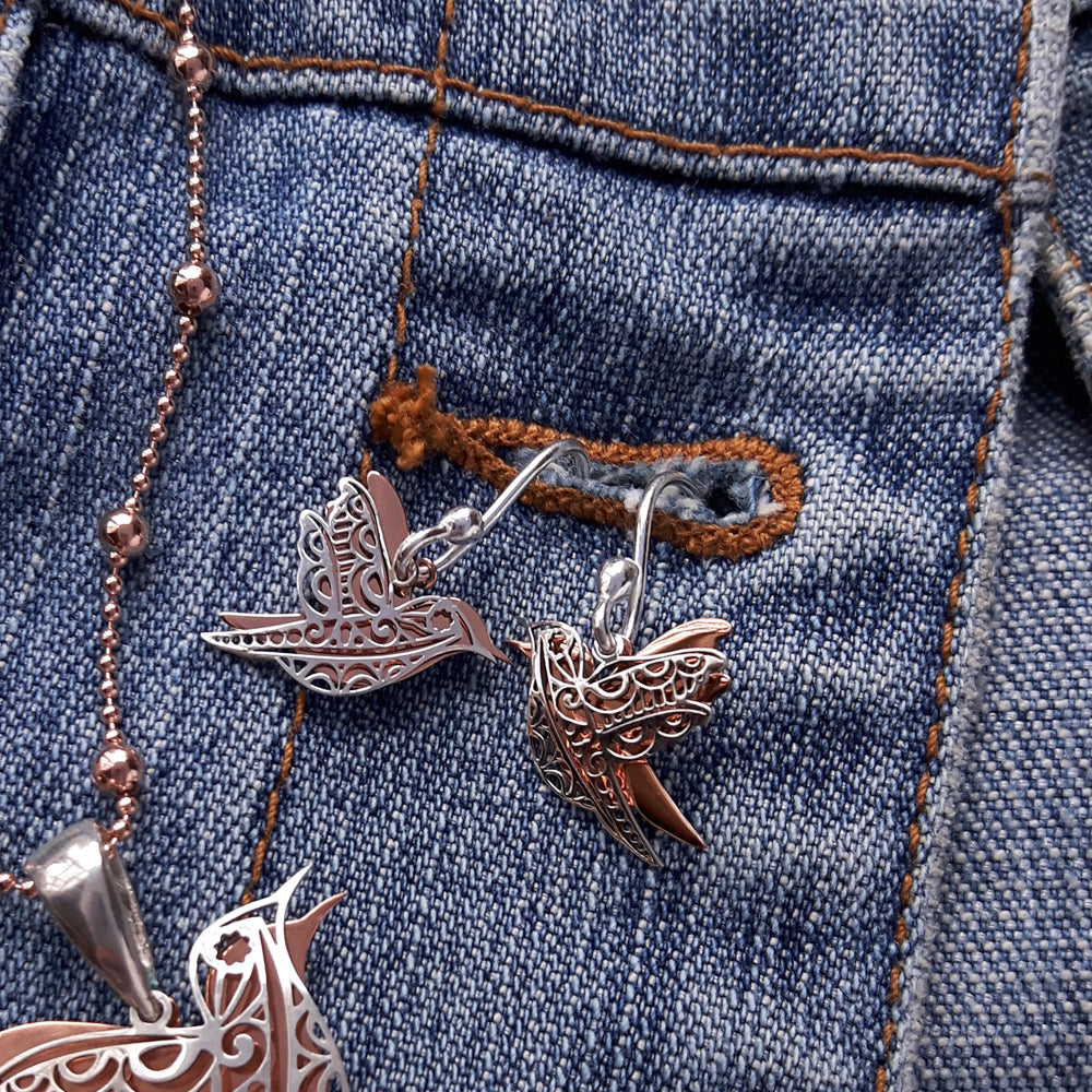 Celtic Dove Silver/Copper Drop Earrings