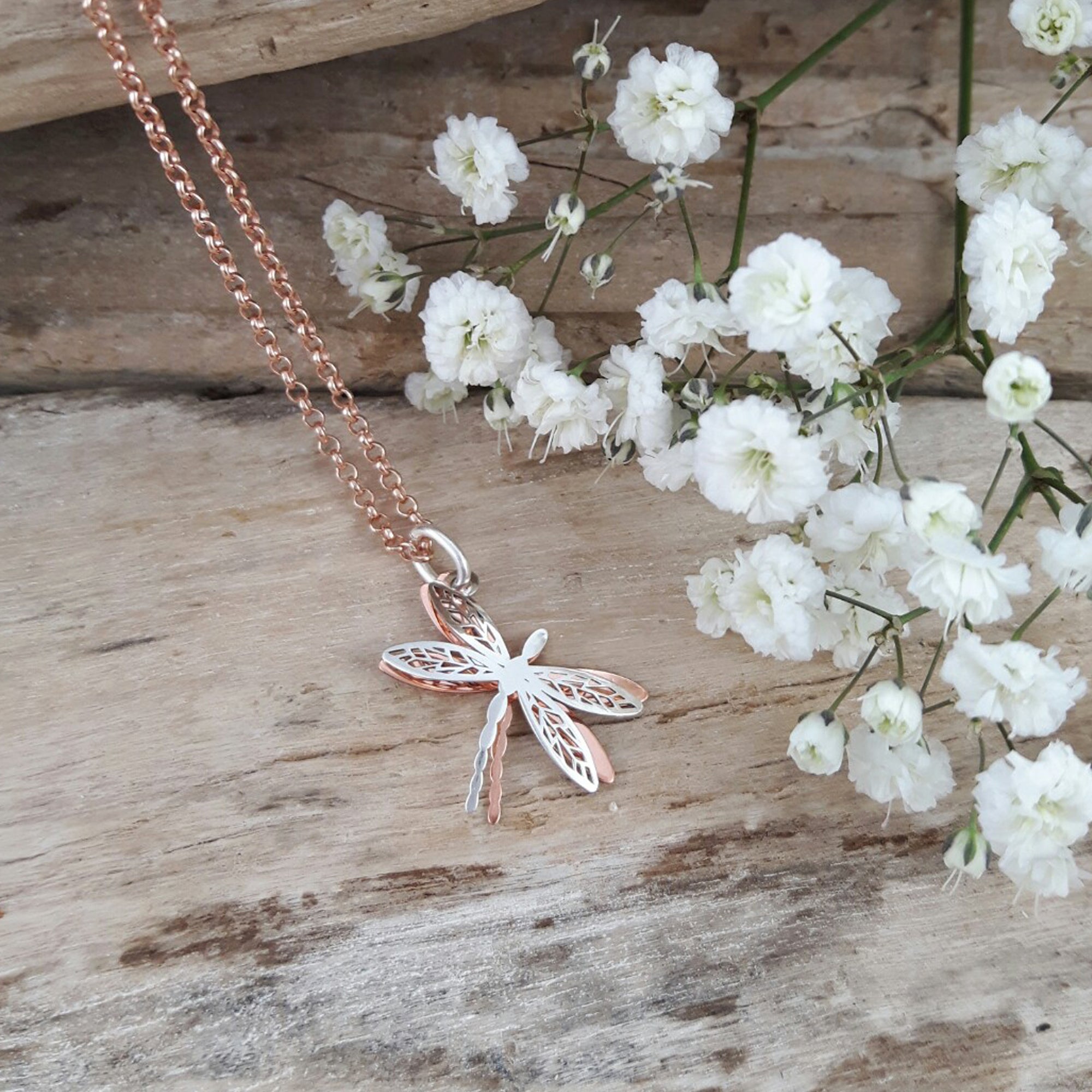 Celtic Tiny Dragonfly Silver/Copper Pendant