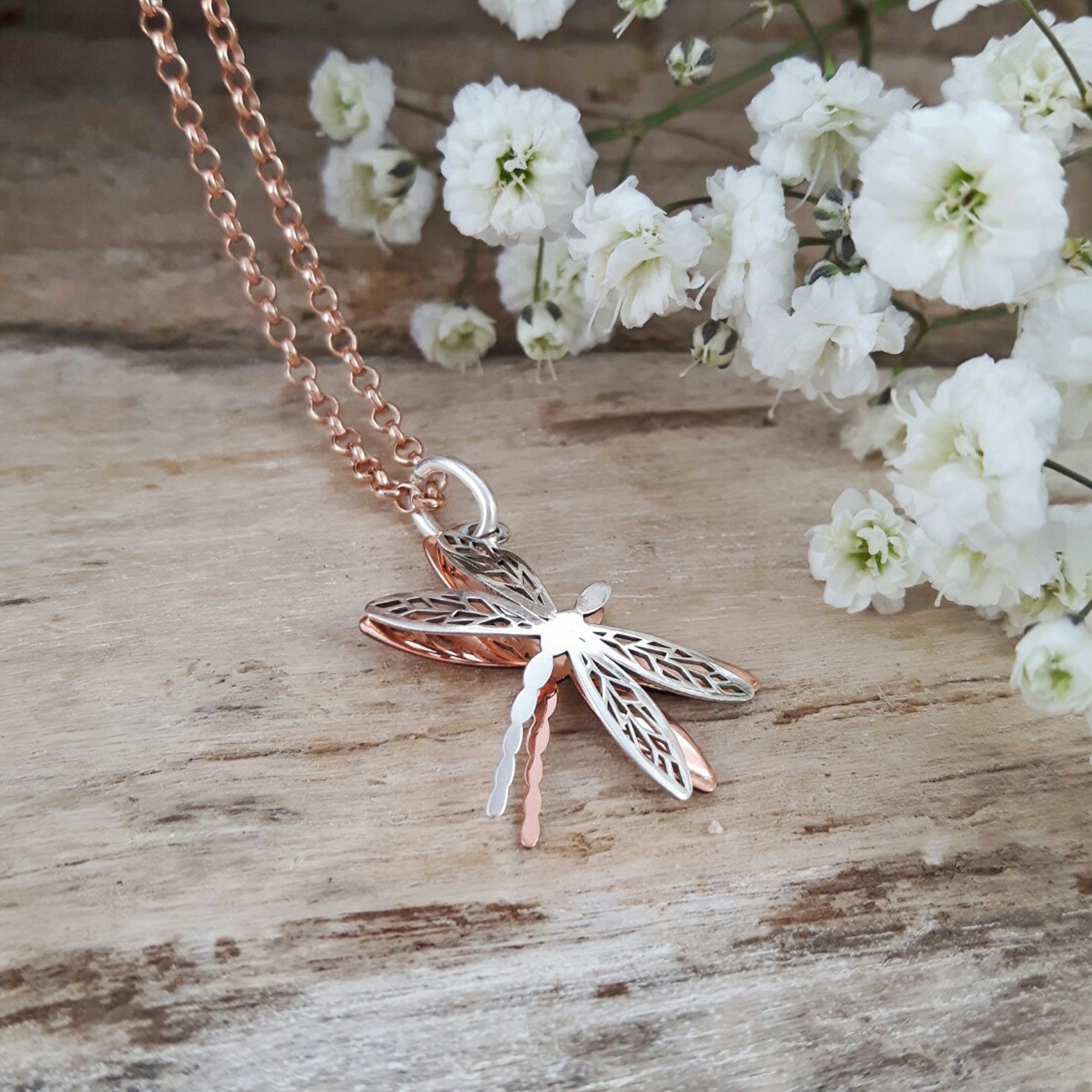 Celtic Tiny Dragonfly Silver/Copper Pendant
