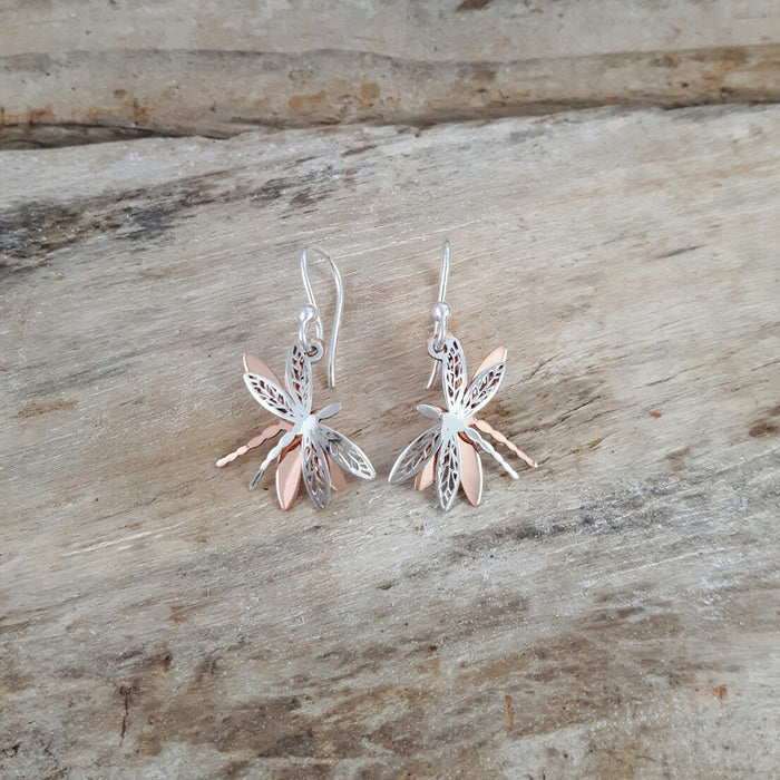 Celtic Dragonfly Silver/Copper Drop Earrings