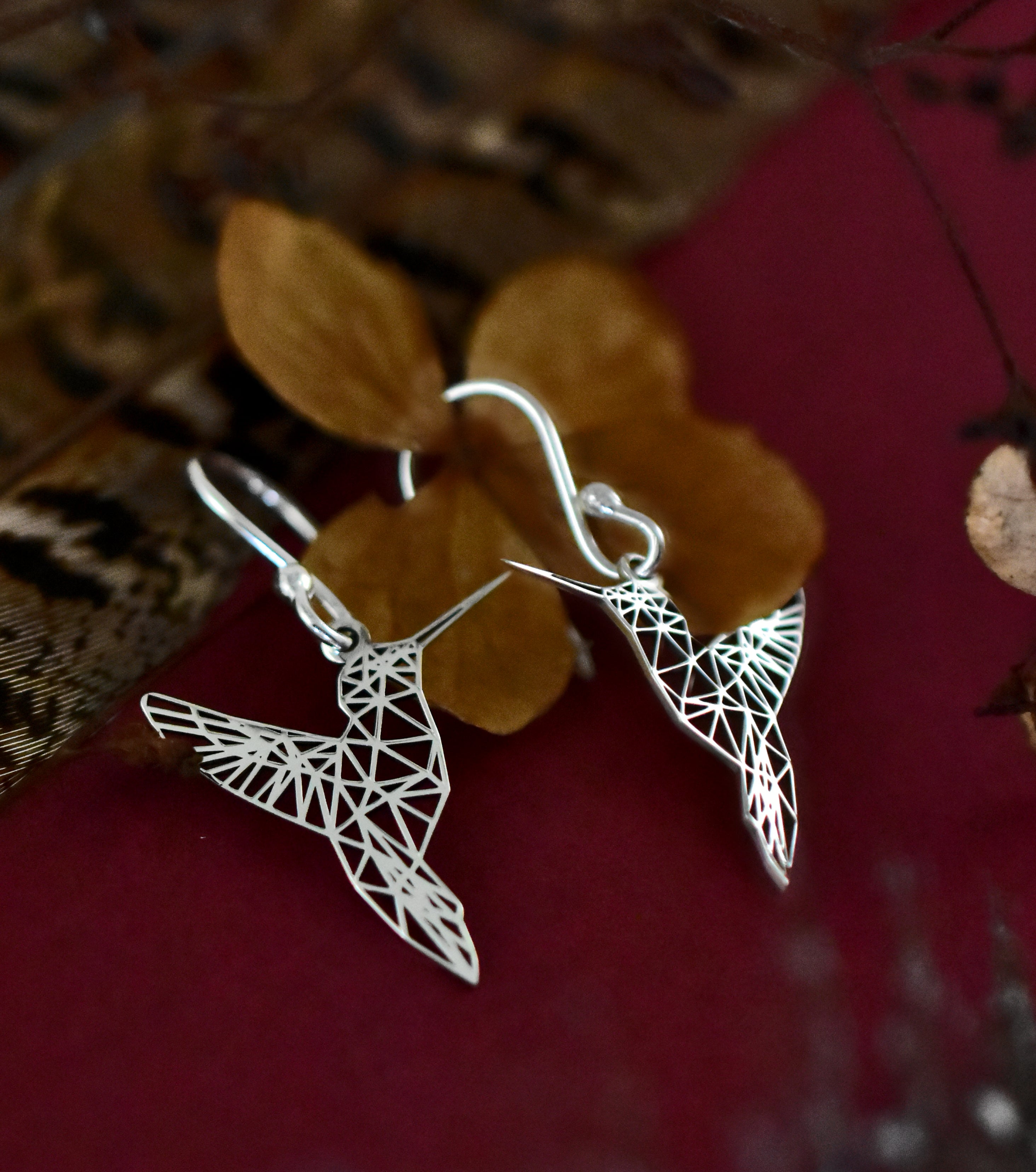 Celtic Silver Hummingbird Drop Earrings