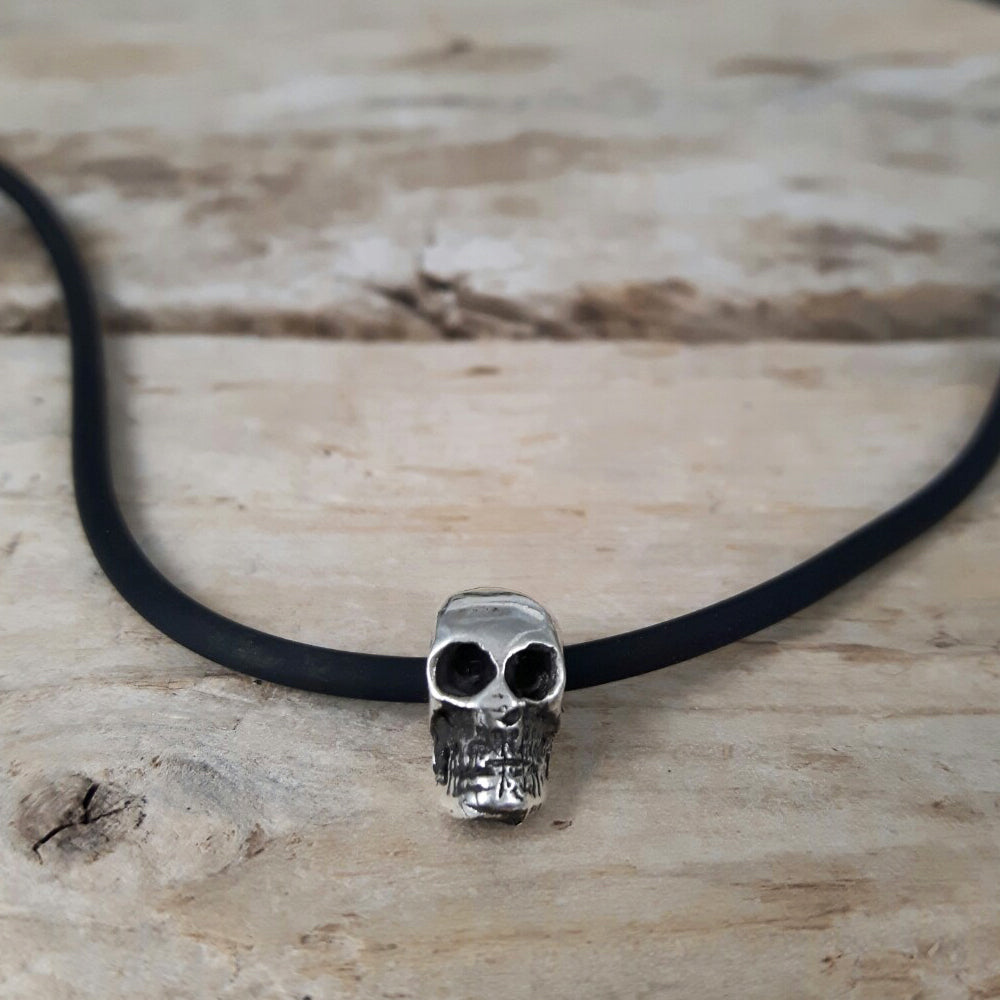 Classic Mini Skull Polished Silver Necklace