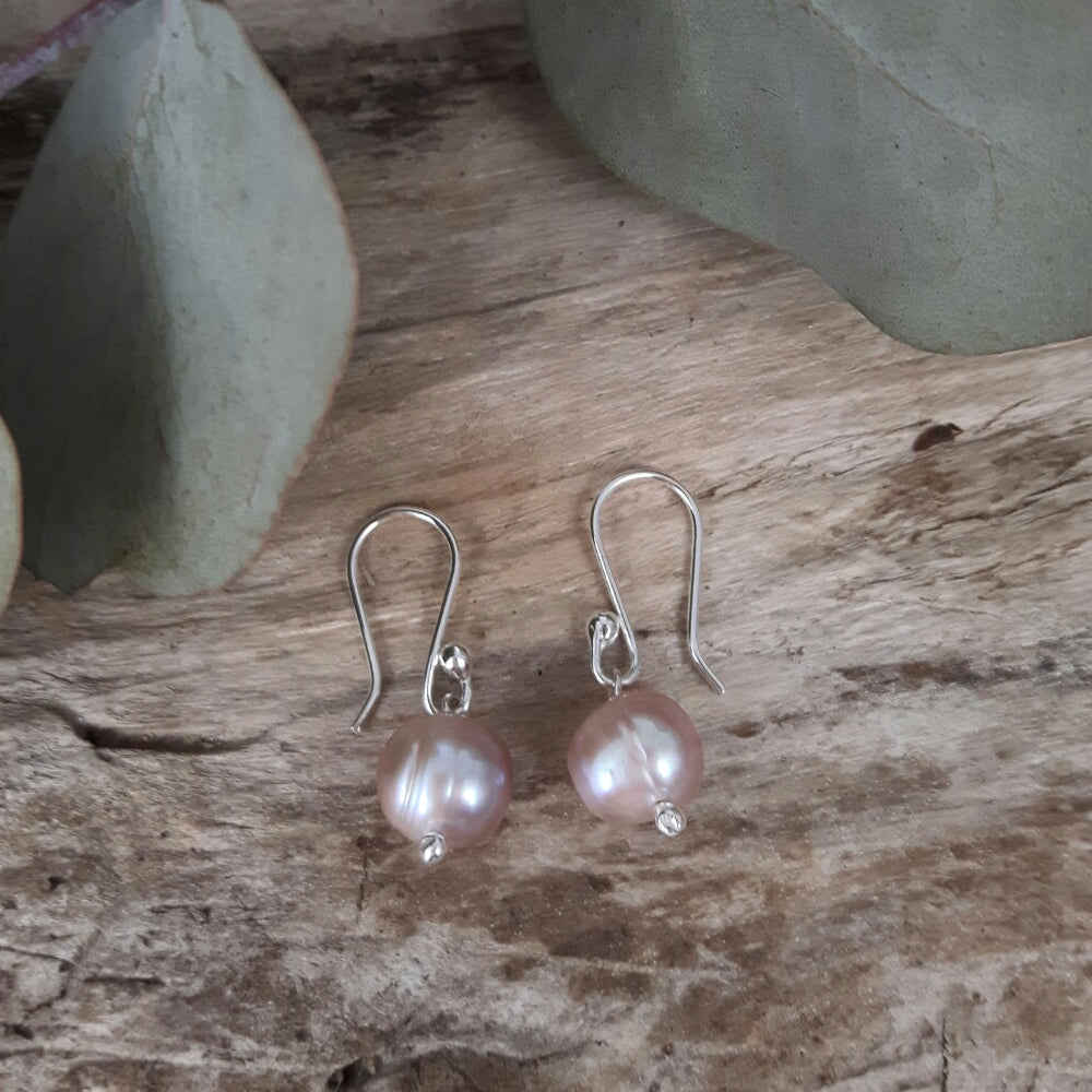 Classic Small Pink Pearl Drop Earrings