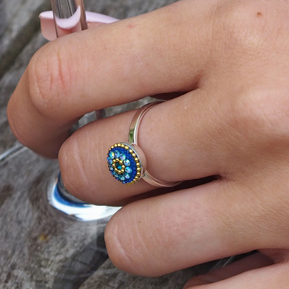 Allegra Sapphire Dream Daisy Mini Round Adjustable Ring