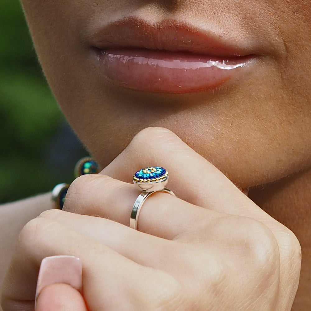 Allegra Sapphire Dream Daisy Mini Round Adjustable Ring