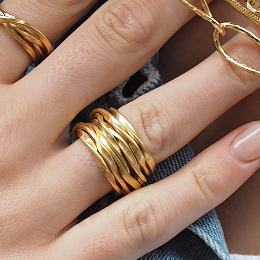 Lattice Wide Gold Plated Ring