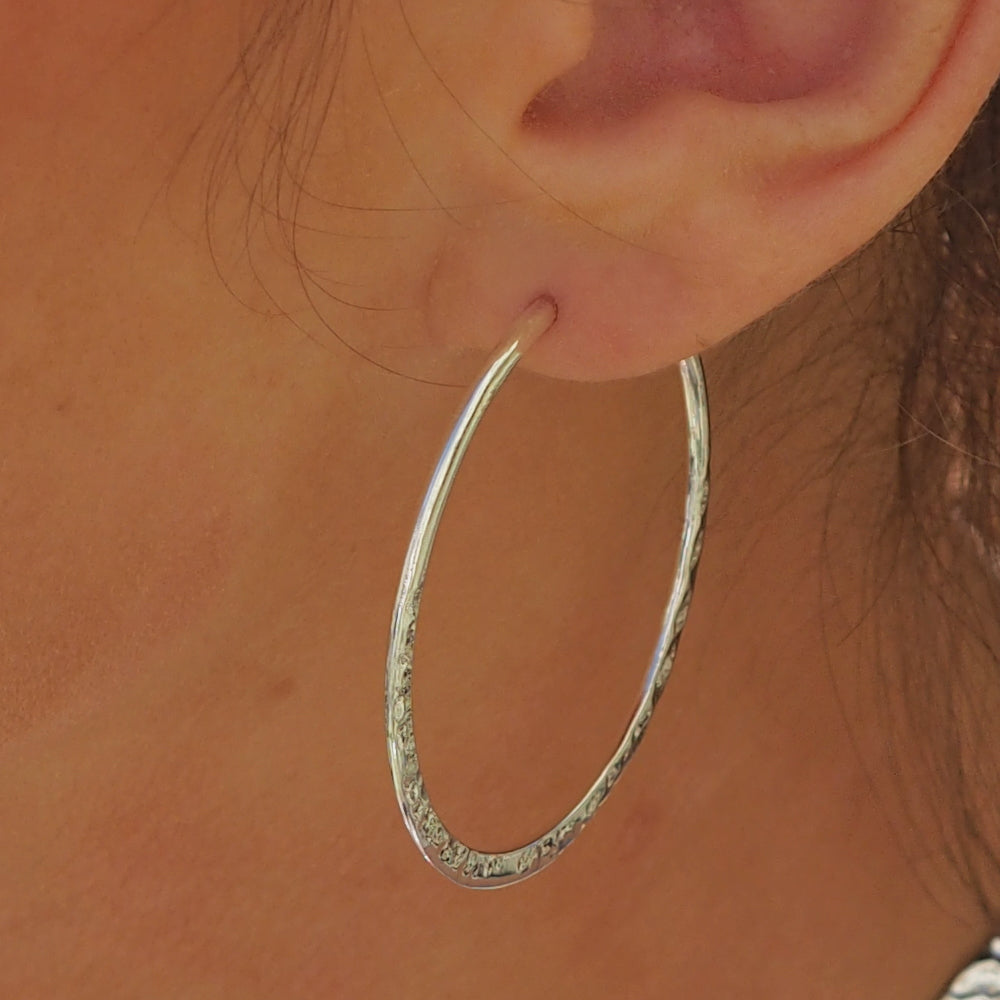 Toro 4cm Hammered Gold Hoop Earrings