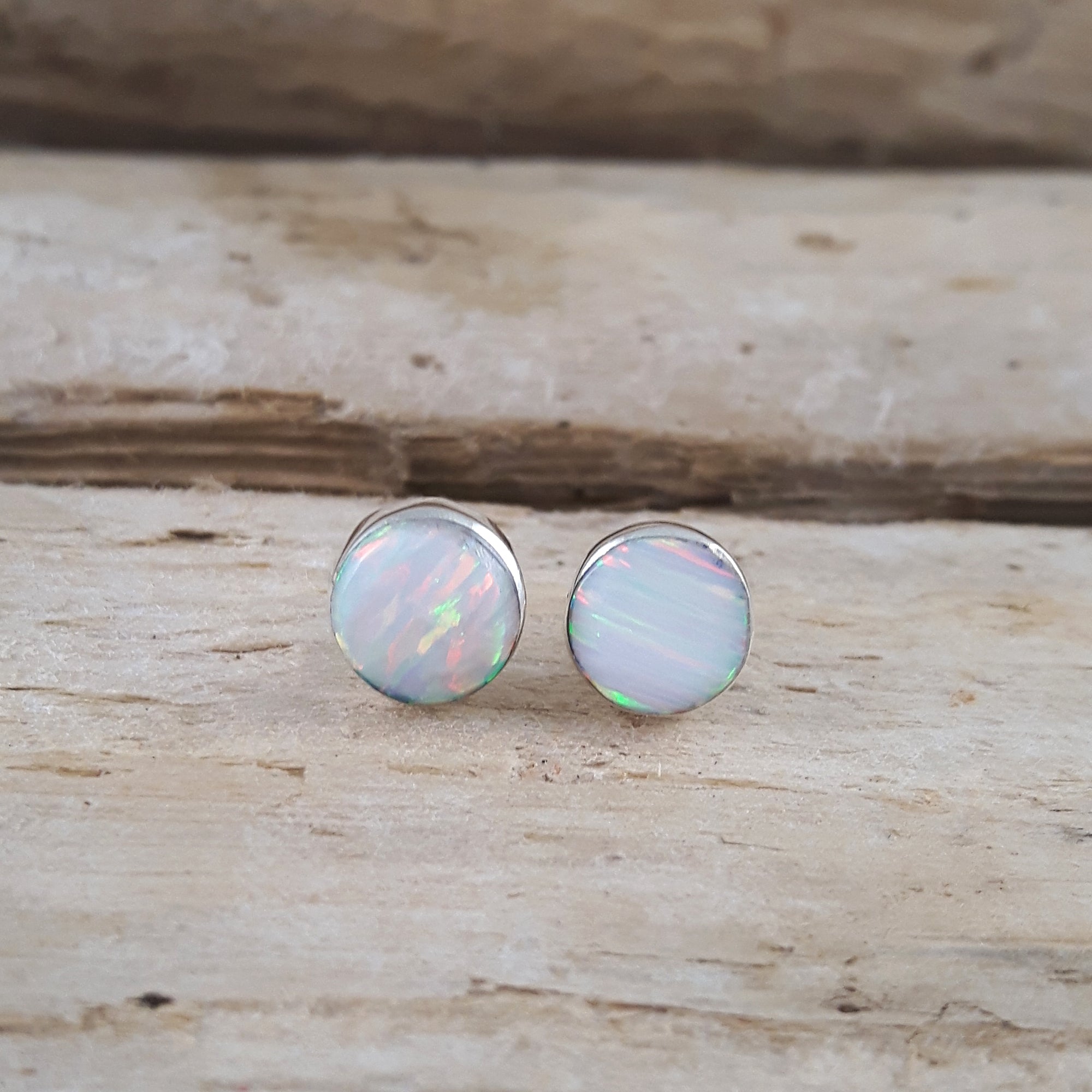 Flinder White Dotty Opalite Stud Earrings