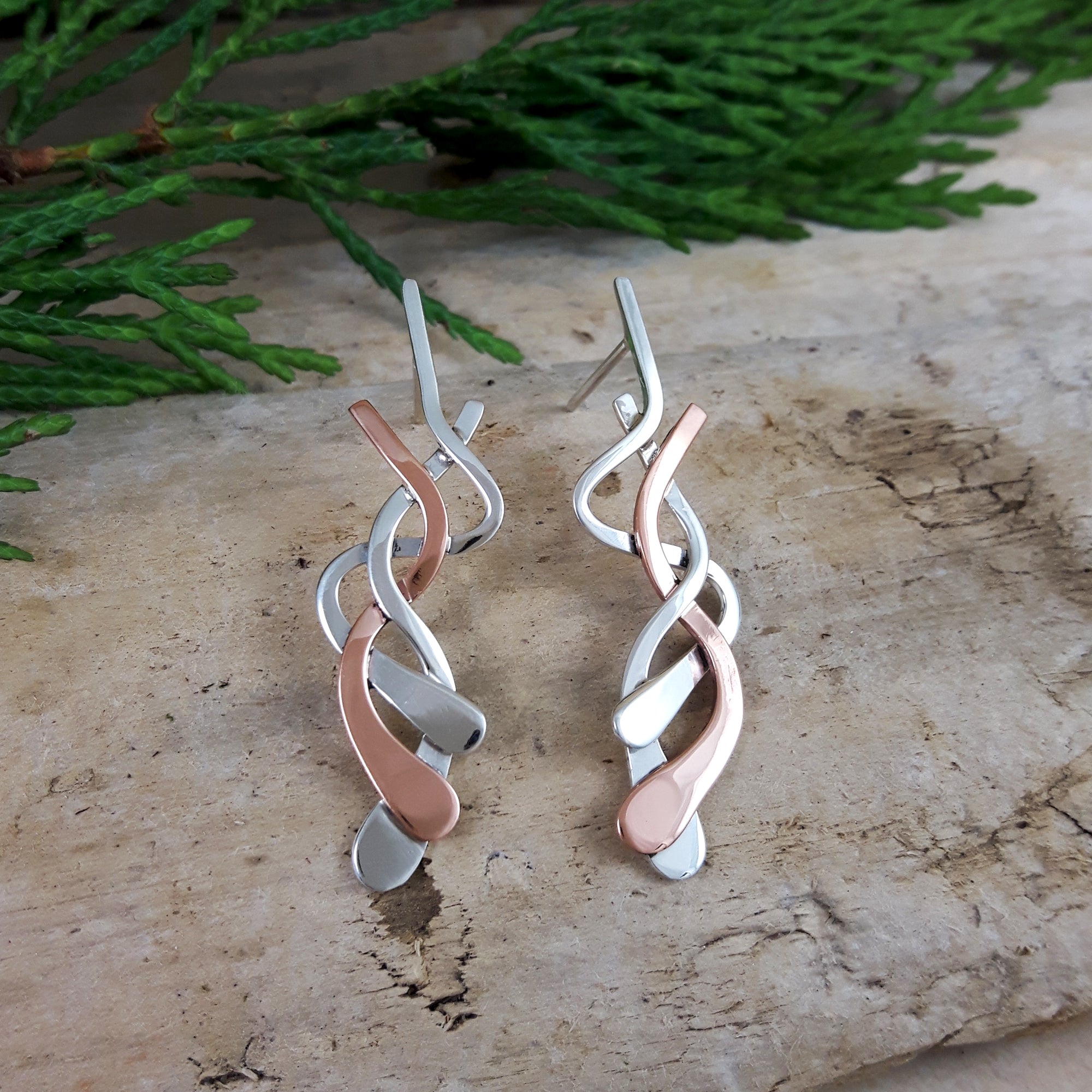 Duo Hazel Silver/Copper Stud Earrings