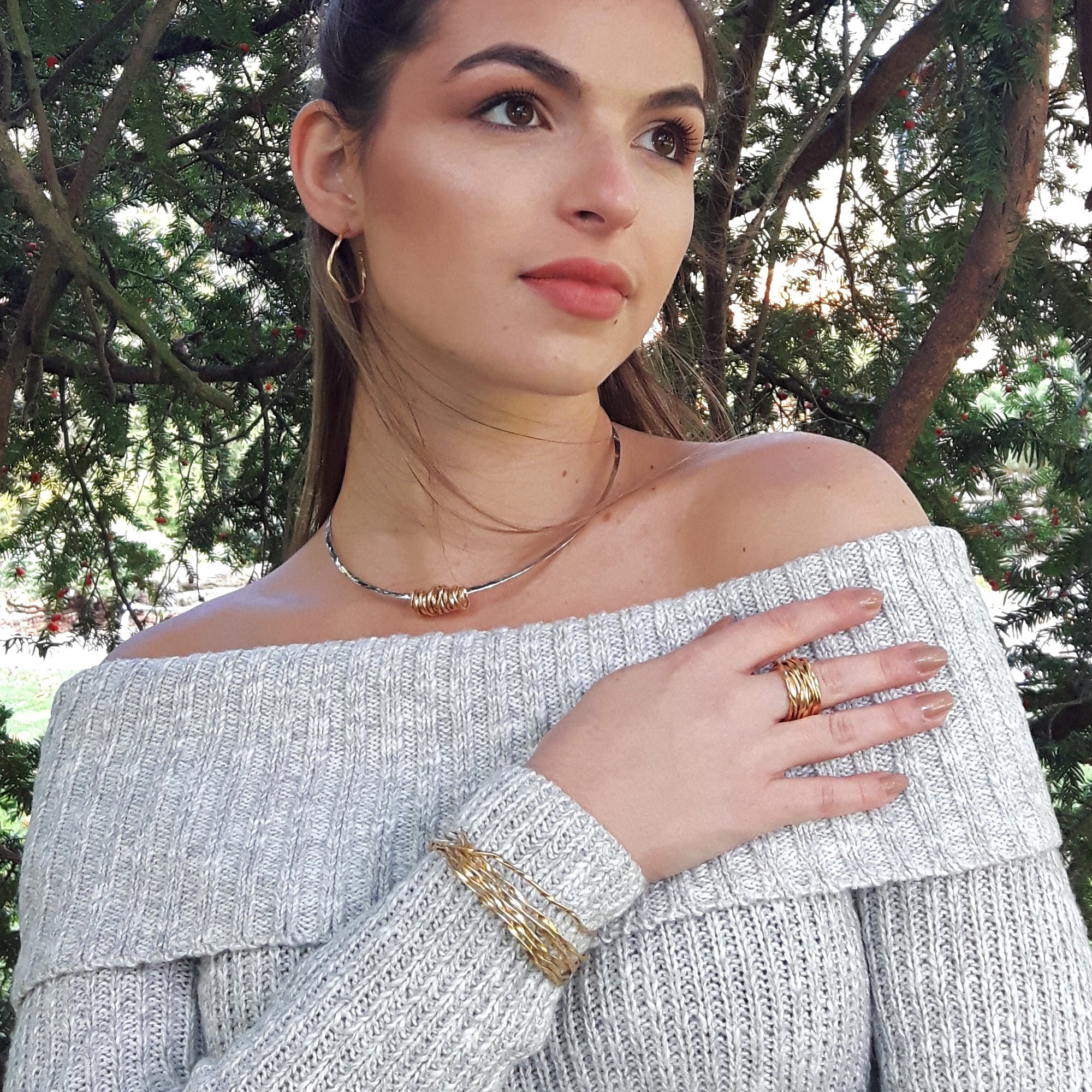 Lattice Hoop Single Strand Gold Plated Earring