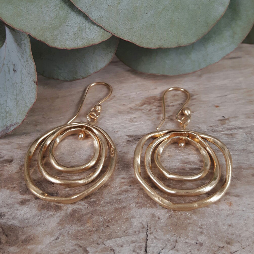 Lattice Trio Small Gold Plated Drop Earrings