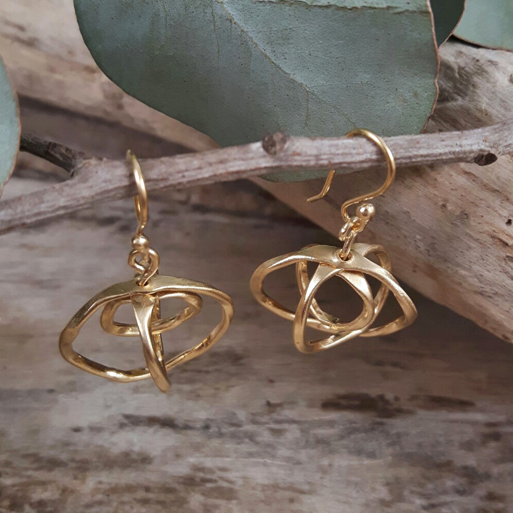 Lattice Trio Small Gold Plated Drop Earrings