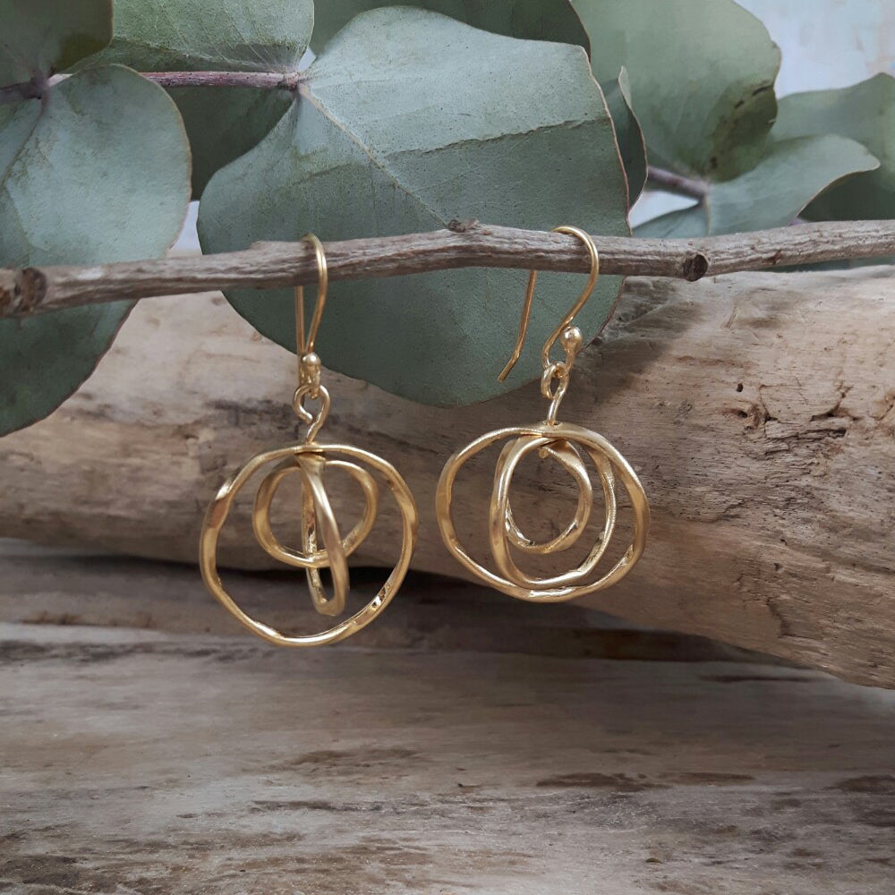 Lattice Trio Small Gold Plated Drop Earrings