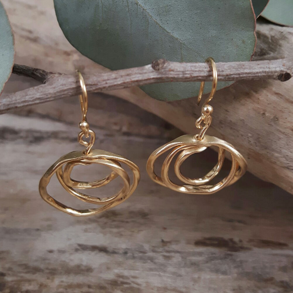 Lattice Trio Small Gold Plated Drop Earrings