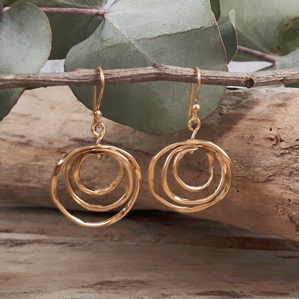 Lattice Trio Small Gold Plated Drop Earrings