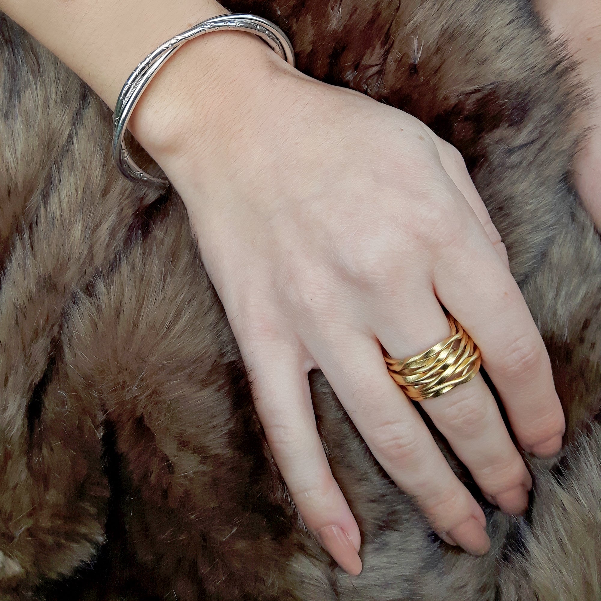 Lattice Wide Gold Plated Ring