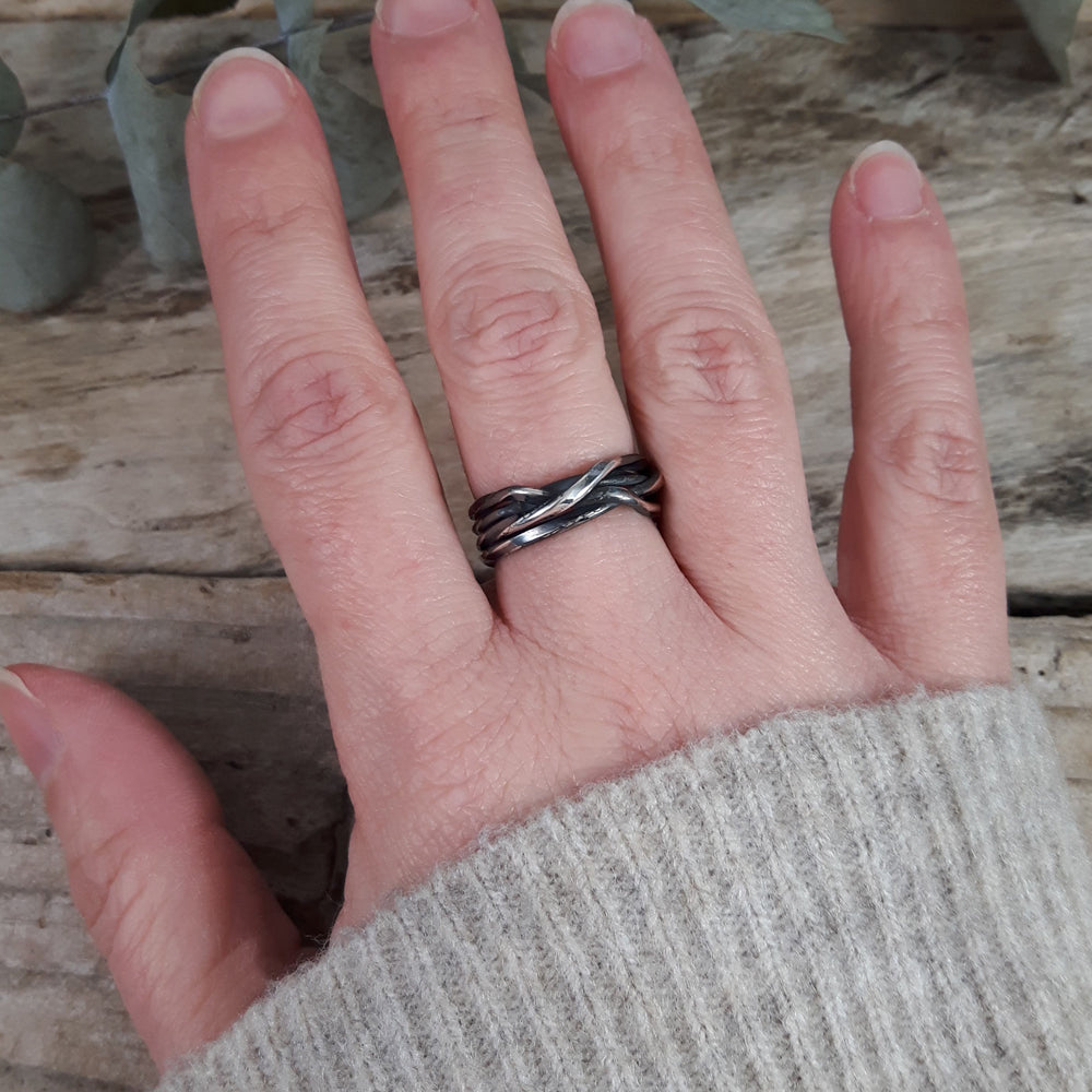 Lattice Thin Oxidised Ring Handcrafted in Sterling Silver