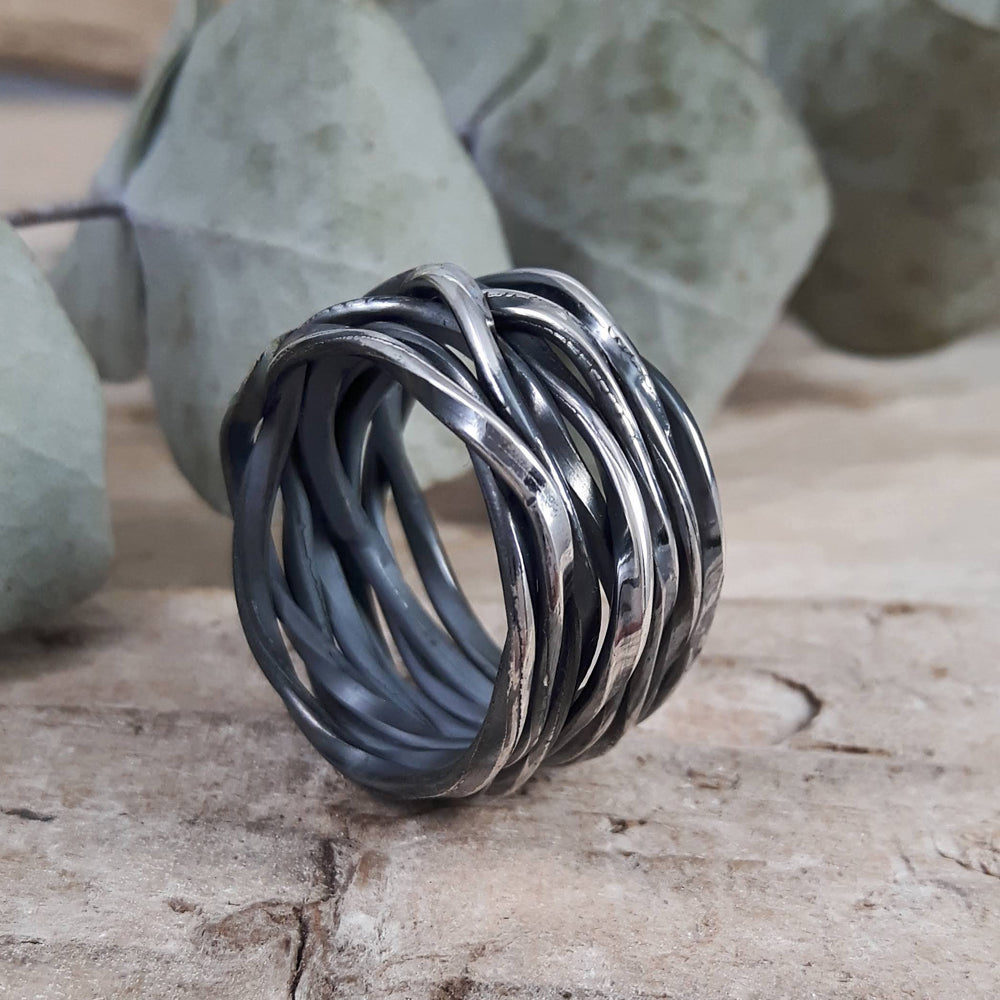 Lattice Wide Oxidised Ring Handcrafted in Sterling Silver