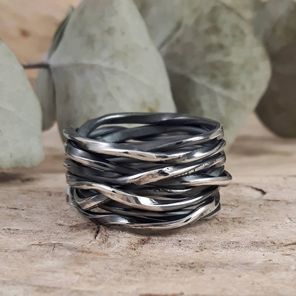 Lattice Wide Oxidised Ring Handcrafted in Sterling Silver