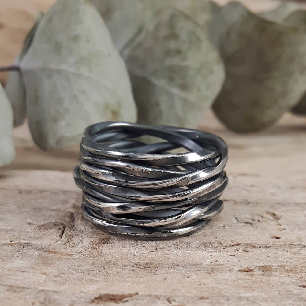 Lattice Wide Oxidised Ring Handcrafted in Sterling Silver