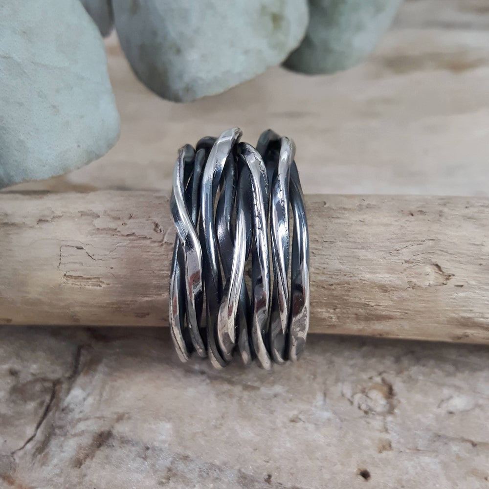 Lattice Wide Oxidised Ring Handcrafted in Sterling Silver