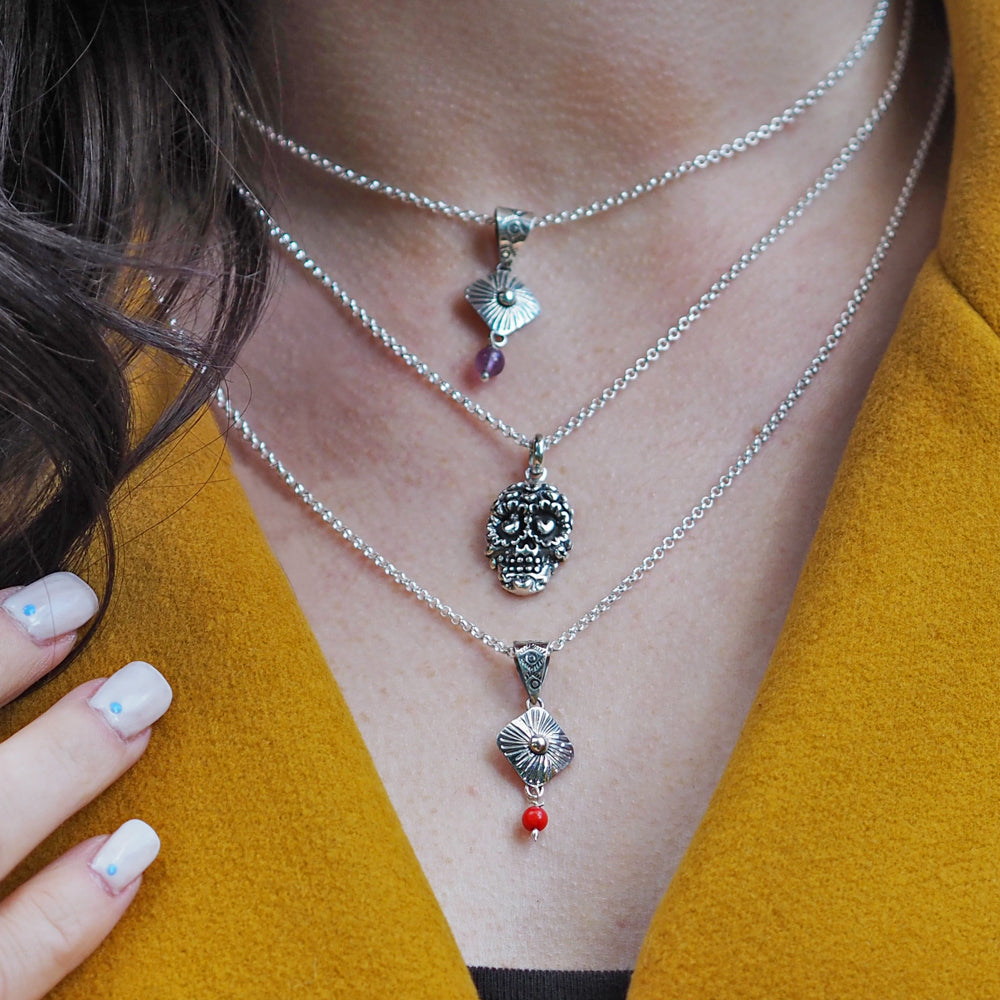 Bloom Rombo Silver & Red Pendant