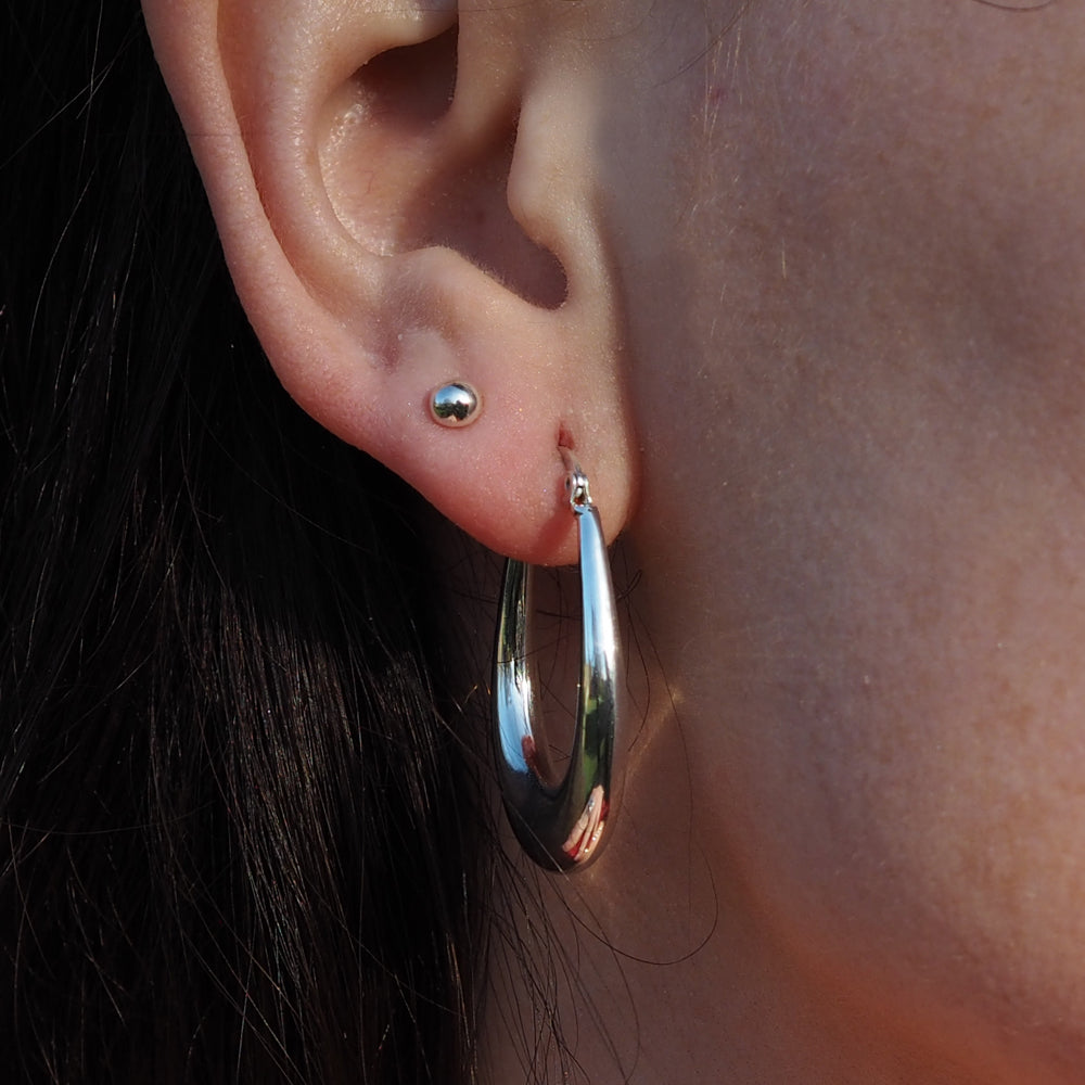 Rowena Oval Polished Silver Hoop Earrings