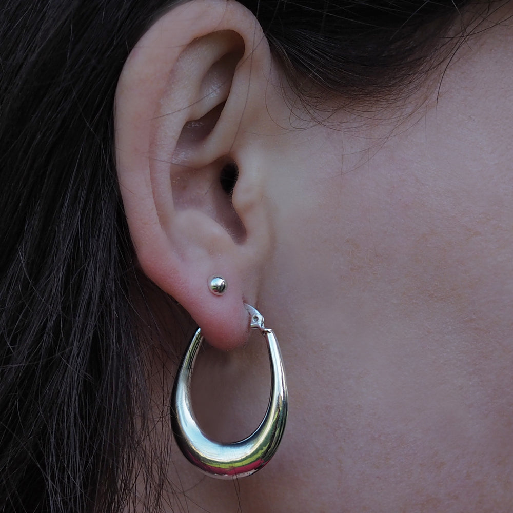 Rowena Oval Polished Silver Hoop Earrings