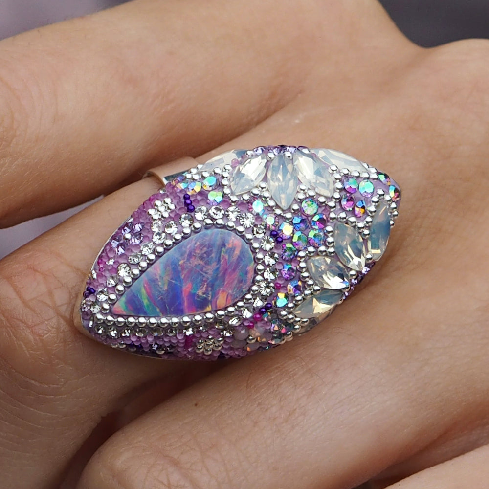 lilac dream ring sterling silver cultured opal worn
