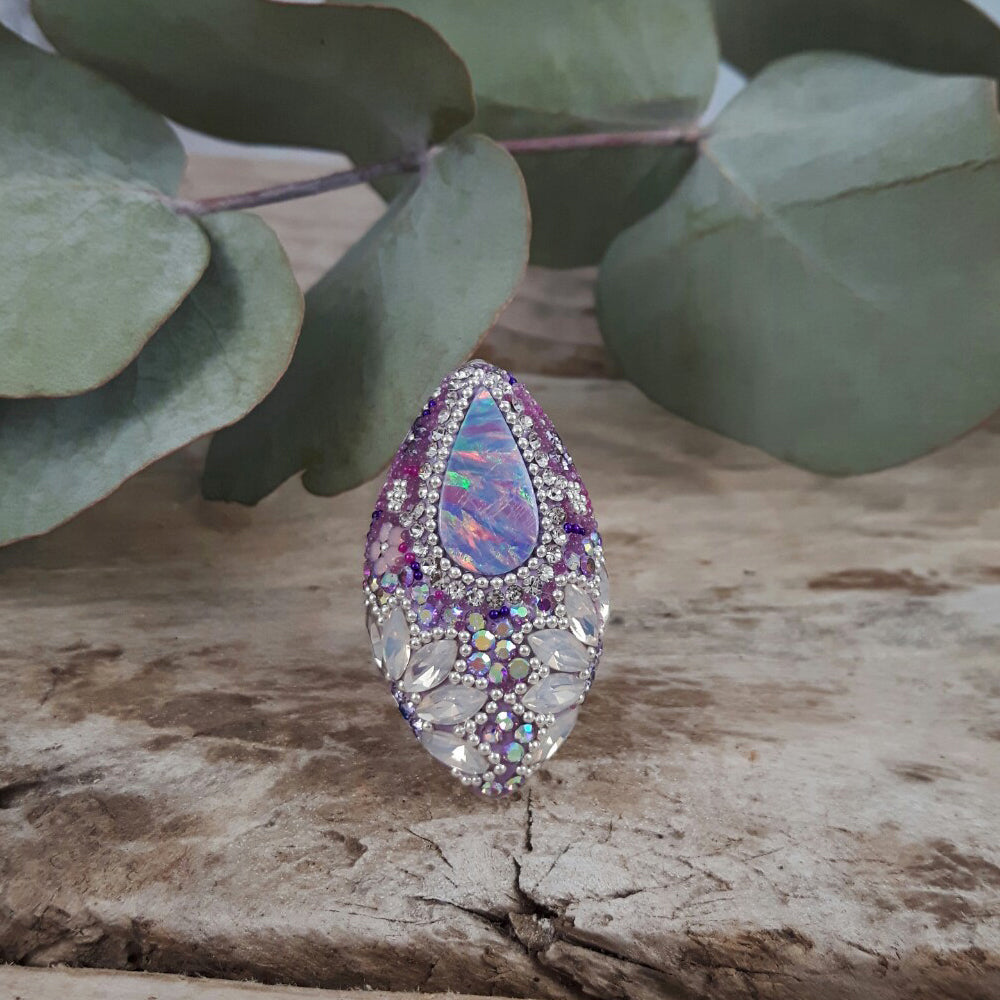 adjustable lilac opal statement ring sterling silver